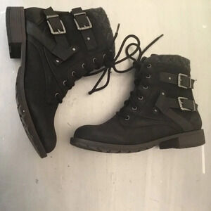 Crown Vintage Black Revival Combat Boots - Studded Biker Moto Booties SZ 8 M